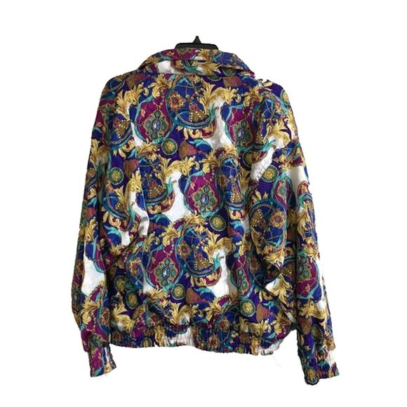 Vintage 80s 90s Clipper Bay Bomber Jacket Sz Large Jewel Print - Picture 3 of 6
